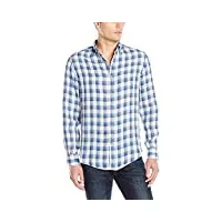 nautica men's slim fit plaid linen shirt, federal blue, xx-large