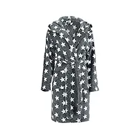 brandsseller peignoir de bain doux robe de chambre avec capuche pour femme en microfibre - gris/blanc - s/m