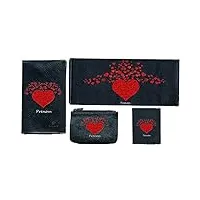 parure 4 pièces en cuir noir porte chéquier long porte carte grise porte carte porte monnaie amour rouge saint valentin personnalise avec votre prenom