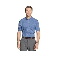 van heusen men's flex classic fit plaid short sleeve button down shirt (small 14-14.5, blue grecian)