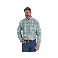 wrangler men's flame resistant plaid shirt shirt, turquoise plaid, xxl