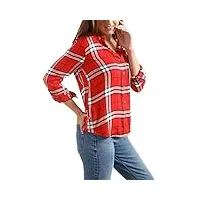 lucky brand women's button side plaid shirt, red/multi, s