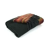 nittin handlooms tibétain yak's laine châle couverture - noir avec coucher inverse, one size