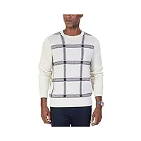 nautica men's double knit plaid sweater white size large