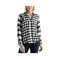 lucky brand women's mixed print plaid button up shirt, black multi, m