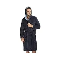 envie souple robe de chambre/peignoir homme en souple microfibre avec capuche, poches et cordon, bleu navy, m/l