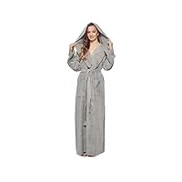 peignoir de bain femme robe de chambre esthétique à capuche extra long tissu en éponge 100% coton, gris, s