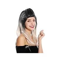 wig me up - gfw3132-1tg216 perruque dame cosplay longue lisse couette peignée dégradé noir mèches roses.