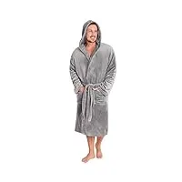 citycomfort robes luxe peignoir à capuche pour homme en polaire douce peignoir de bain peignoir de bain avec châle fourrure détail ou hotte-cadeau avec ruban parfait coffret cadeau (xxl, gris clair)