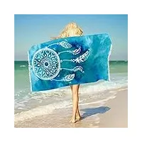 gbyj serviette de bain imprimée avec une serviette de plage en microfibre à pompon bleu et rose blouse bikini rectangulaire dames maillots de bain ， bleu-75x150cm