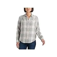 lucky brand women's long sleeve button up classic plaid shirt, grey multi, small
