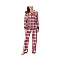 nautica womens 2 piece fleece pajama sleepwear set (x-large, red white plaid)
