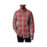 columbia men’s rapid rivers ii long sleeve trail shirt, button down, mountain red multi plaid, medium