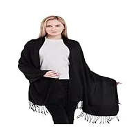 cj apparel noir couleur unique style tissé en sergé 100% cachemire châle echarpe manteau etole plaid pashmina nouvelle