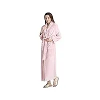 susenstone peignoir femme velours robe de chambre polaire femme chaud Épais long flanelle peignoir de bain homme eponge hiver longue pyjama avec ceintures (xl(eu40), femme-rose)
