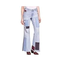 free people women's mix plaid slim flare jeans (blue, 28)