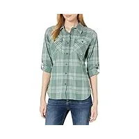 carhartt women's regular rugged flex slightly fitted long sleeve plaid shirt, musk green, large