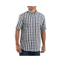 carhartt men's 104174 relaxed fit lightweight plaid shirt - small - navy