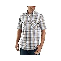 carhartt men's soft blue rugged flex bozeman plaid short sleeve work shirt blue medium