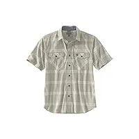 carhartt men's khaki rugged flex bozeman plaid short sleeve work shirt beige/khaki medium