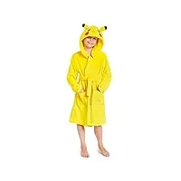 pokémon robe de chambre enfant de pikachu, peignoir garçon ou fille en polaire douce avec capuche taille 4-14 ans (jaune, 13-14 ans)