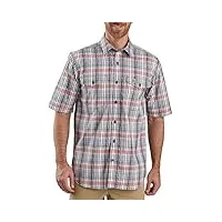 carhartt men's 104259 force relaxed fit short sleeve plaid shirt - large - hot coral