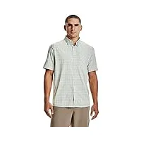 under armour men's high tide plaid short-sleeve t-shirt , halo gray (015)/summer lime , small