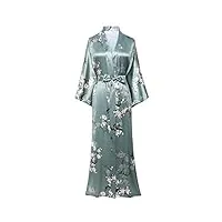 coucoland robe de chambre longue en satin pour femme robe de plage kimono motif à fleurs cardigan peignoir long imprimé pour femme robe longue fleurspajama party style-3-vert