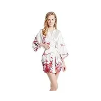 prettystern mini robe femme kimono peignoir nuisette chemise de nuit en soie wrap veste robe fleurs blanc mi03