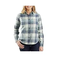carhartt women's rugged flex relaxed fit flannel plaid shirt, bluestone, x