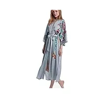 prettystern femme nuisette peignoir de soirée longues chemise de nuit kimono soie robe papillon gris glycine l14