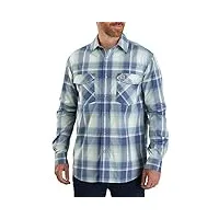 carhartt men's petite rugged flex relaxed fit lightweight long-sleeve snap-front plaid shirt, dark blue, 6 r
