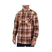 carhartt men's petite rugged flex relaxed fit lightweight long-sleeve snap-front plaid shirt, dark cedar, 8 r