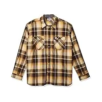 carhartt men's petite rugged flex relaxed fit lightweight long-sleeve snap-front plaid shirt, dark brown, 14 r