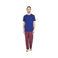 nautica men's plaid fleece pant pajama set ensemble de pyjamas, bleu marine, l homme