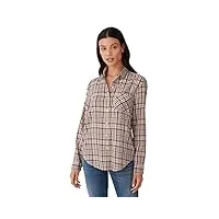 lucky brand women's long sleeve button up plaid one pocket shirt, brown multi, l