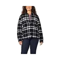 dickies plus size quilted flannel shirt jacket chemise longue bouton d'utilit professionnelle, plaid noir et blanc, x-large femme