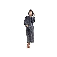 westkun unisexe robe de chambre polaire fermeture eclair pour femme homme longue peignoir zippée bidirectionnelle en peluche avec capuche flanelle pyjama-cadeau parfait(gris a,m)
