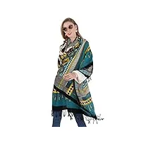 dana xu Écharpe pashmina de luxe 100 % pure laine surdimensionnée extra large chaude à motif floral cachemire châle et écharpe pour femme couverture cape, 57 vert et noir, 96*42 inches