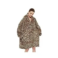 guiran flannel hoodie couverture chaude douce robe sweat pull avec des manches Épaisse plaid couverture léopard(adulte) taille unique