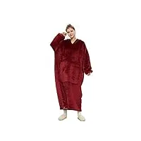 aosee surdimensionnée à capuche couverture en peluche douce - réversible avec manches et poches, convient pour femmes, hommes, adolescents(red wine)