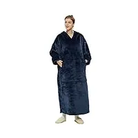 ivyh couverture à capuche, longue couverture portable avec de grandes poches moelleuses flanelle sherpa tv couverture sweat-shirt d'hiver robe taille unique pour hommes femmes adultes