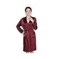 jsix peignoir de bain en soie pour femme - kimono - 100 % soie de mûrier - 16,5 momme - longue robe de nuit - rouge - medium