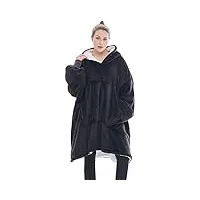 couverture à capuche surdimensionnée sherpa, super douce, chaude et confortable, taille unique – adultes, enfants, hommes, femmes, noir