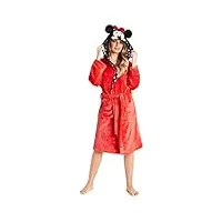 disney robe de chambre en polaire femme minnie mouse, peignoir À capuche en pilou pilou, cadeaux ados fille ou adulte taille s, m, l et xl (rouge, m)