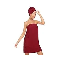 orrpally serviette de bain pour femme en tissu éponge avec fermeture réglable, rouge vin, x-large