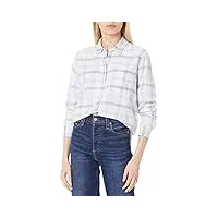 lucky brand women's long sleeve button up one pocket plaid relaxed shirt, blue multi, xs