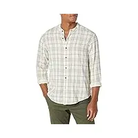dockers chemise à manches longues et col bande pour homme coupe régulière, forest fog grey - zuma plaid (doublecloth), taille s