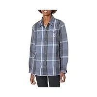 carhartt women's rugged flex loose fit heavyweight twill flannel long-sleeve plaid shirt, folkstone gray, medium
