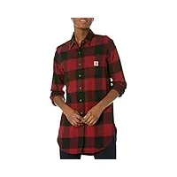 carhartt women's rugged flex relaxed fit midweight flannel long-sleeve plaid tunic, oxblood, extra small